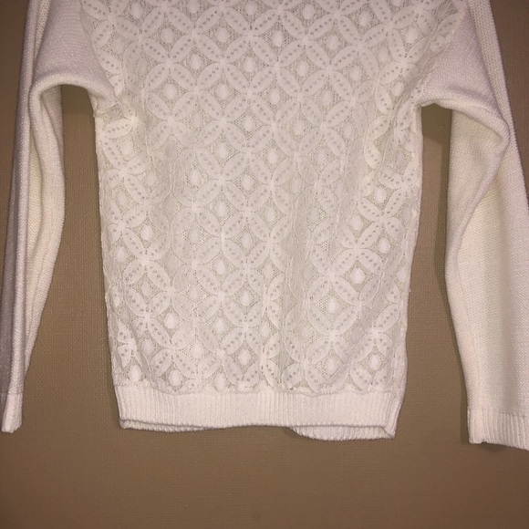 Poof Sweater Girls White Size Small S Chenille Knit Lace Back - Picture 2 of 6